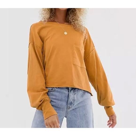 We The Free Austin Long Sleeved Relaxed T-shirt Yellow Gold Large - Picture 1 of 8